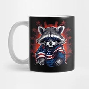 cool raccoon proudly American flaG Mug